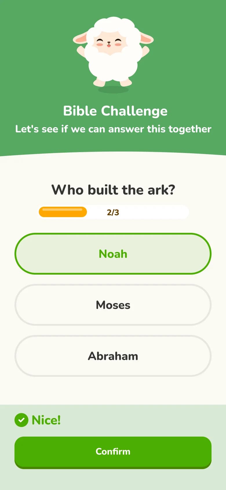 FaithTime Bible challenge question screen