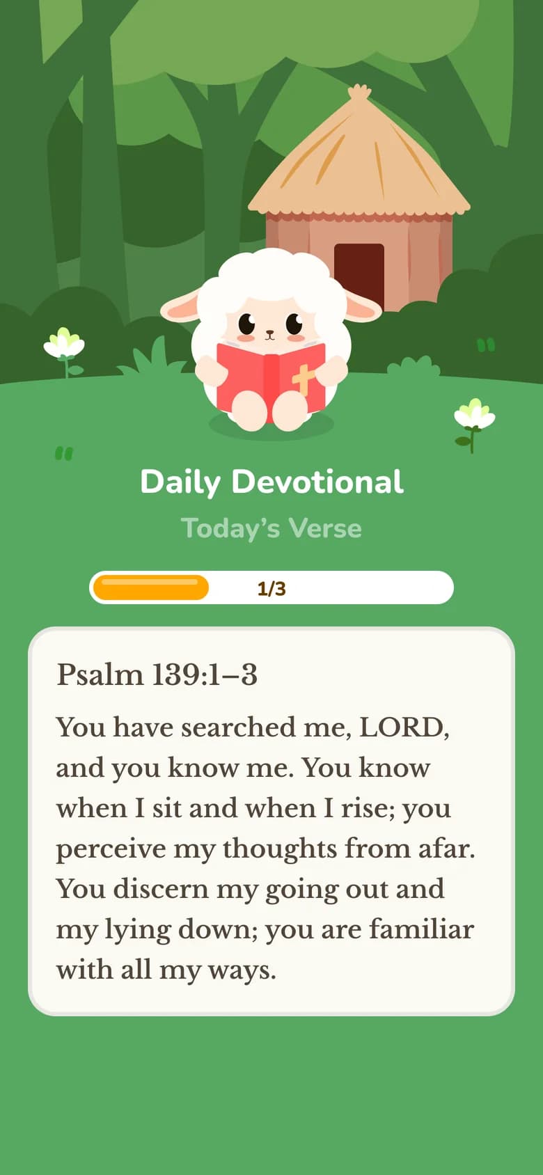 FaithTime daily devotional screen showing today's Bible verse