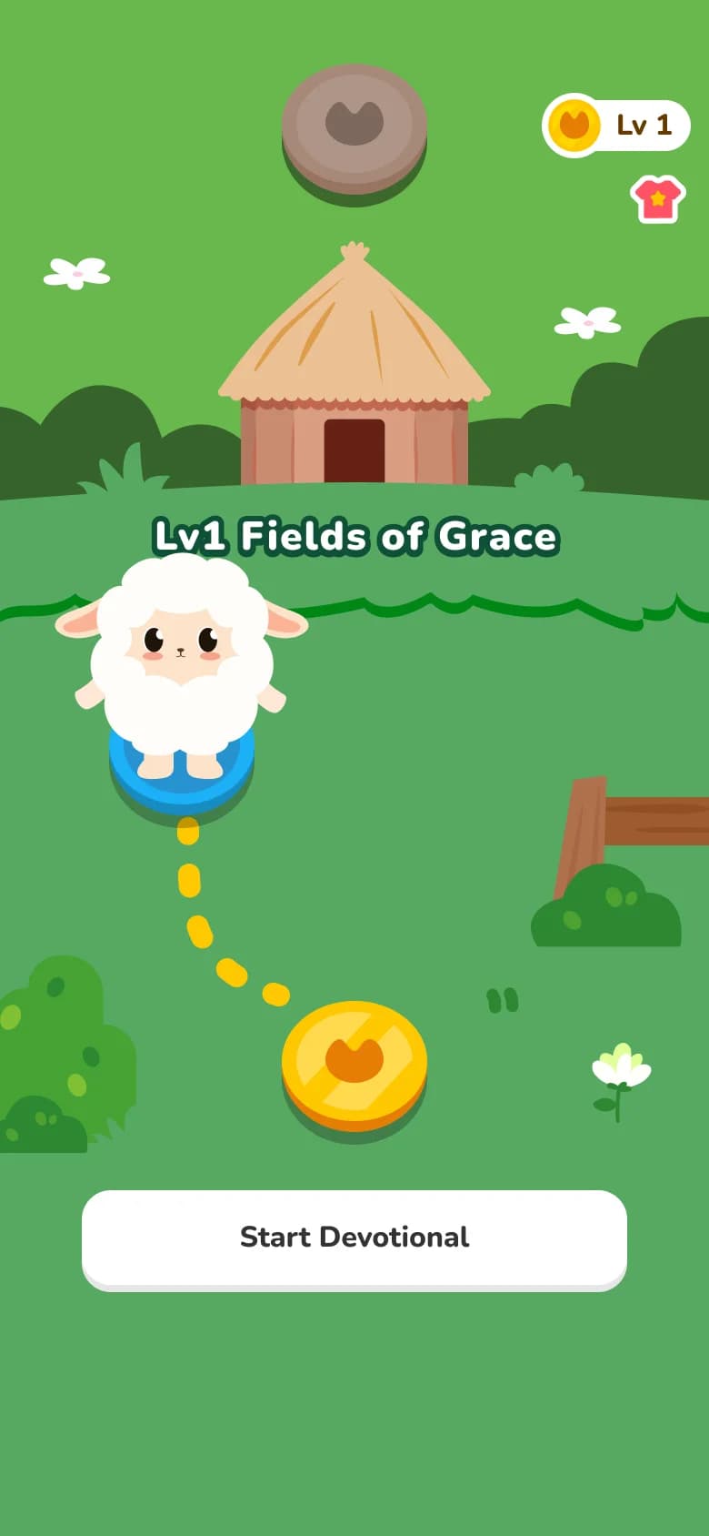 FaithTime journey screen with an unlockable lamb scene