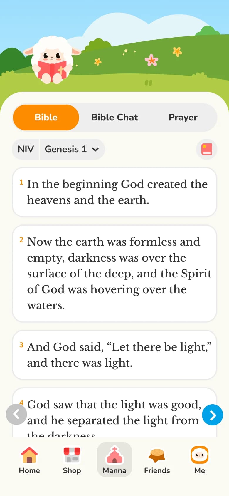 FaithTime Scripture community screen with a Bible passage and chat